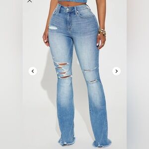 Fashion Nova - Wandered Off Stretch Ripped Flare Jeans - Light Wash - Size 15